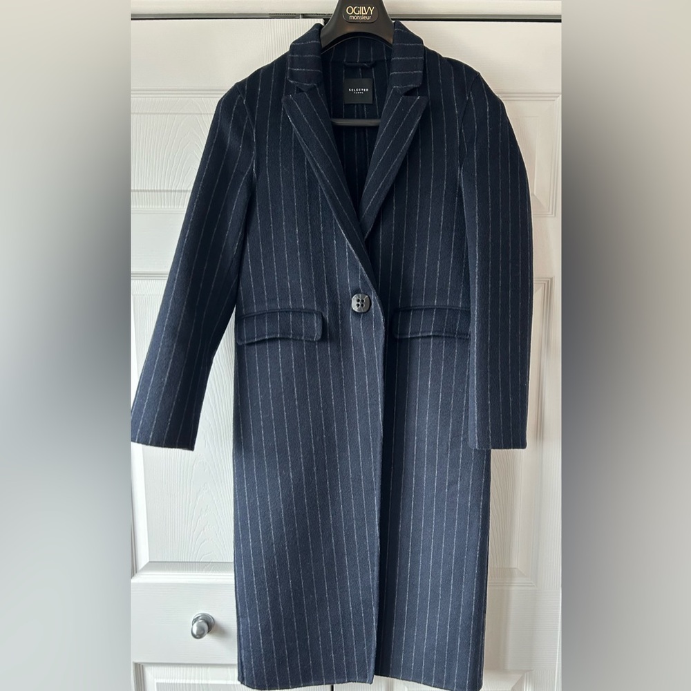 NWOT- SELECTED FEMME Navy Pinstripe Coat
